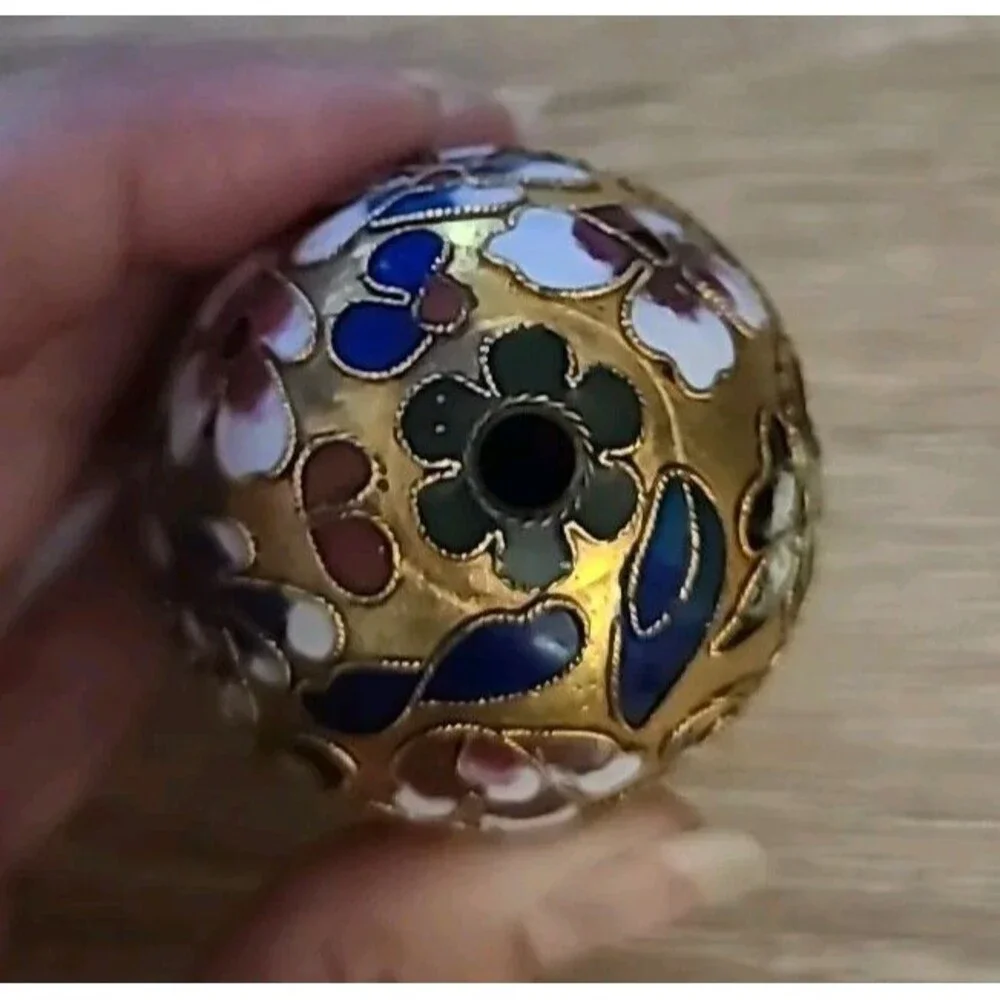 Vtg*Cloisonne Egg* Enameled Multicolored Jewel Tone Flowers Leaves - Picture 8 of 8